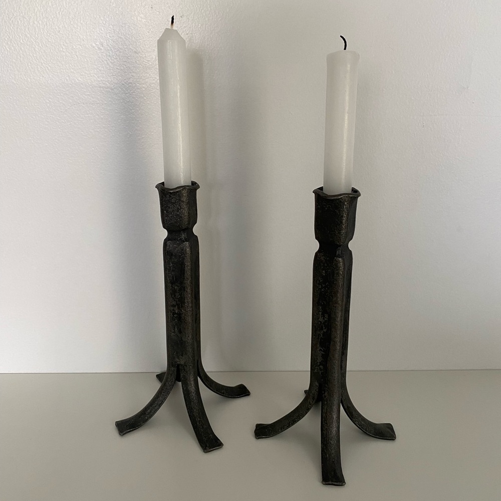 Pair of vintage metal taper candle stick holders